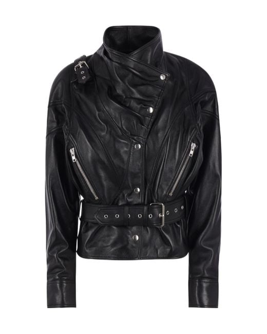 VAQUERA Black Belted Leather Jacket
