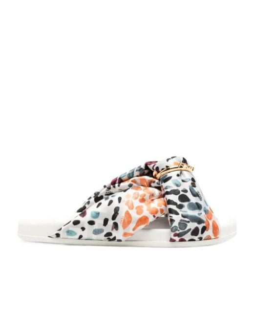 Fendi White Printed Silk Sandals