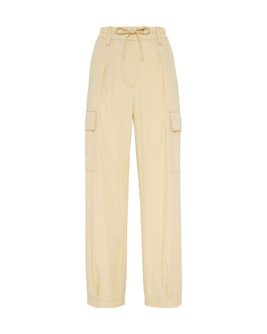 Brunello Cucinelli Natural Drawstring Wide-Leg Cargo Trousers