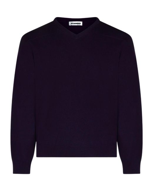 Jil Sander Blue V-Neck Long-Sleeved Jumper for men