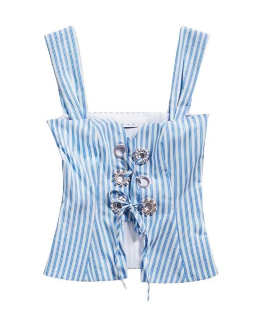 Area Blue Grommet Poplin Corset Top