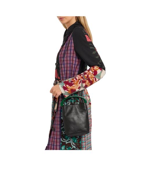 Dries Van Noten Black Crisp Leather Top Handle Bag