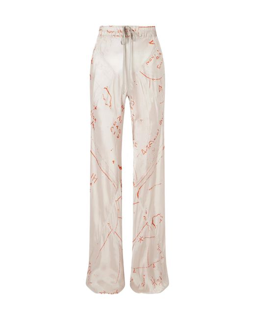 Rick Owens White Bias Paneled Printed Satin Pants