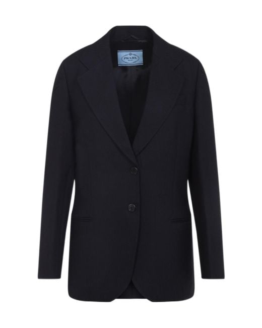 Prada Blue Single-Breasted Chevron Jacket
