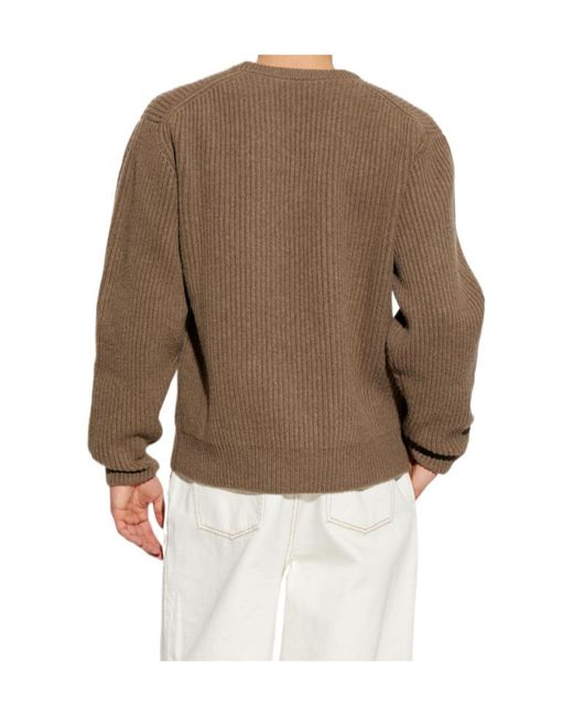 Jil Sander Brown Ribbed Crew Neck Knitted Sweater for men