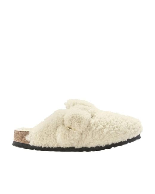 Birkenstock White Boston Big Buckle Clogs