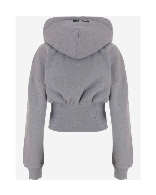 Just Cavalli Gray Corset-Style Drawstring Hoodie