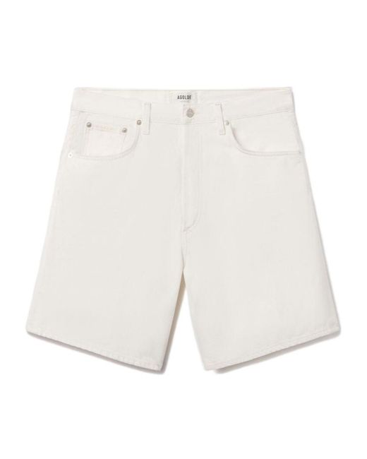 Agolde White Frayed Hem Denim Shorts