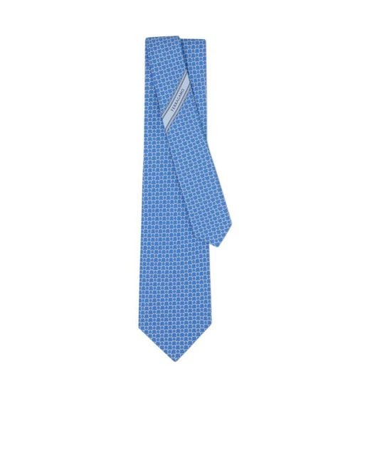 Ferragamo Blue Link Print Silk Tie for men
