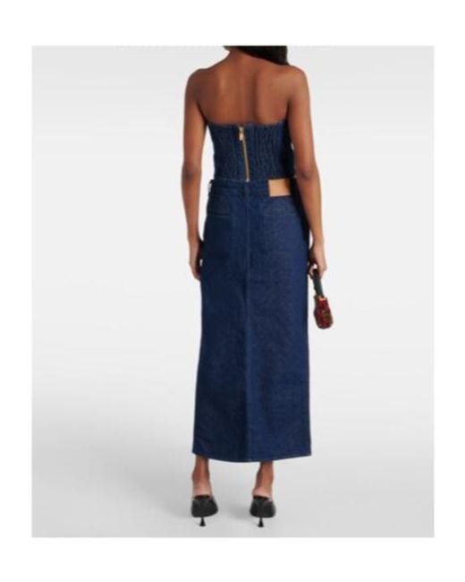 Magda Butrym Blue Low-Rise Denim Maxi Skirt