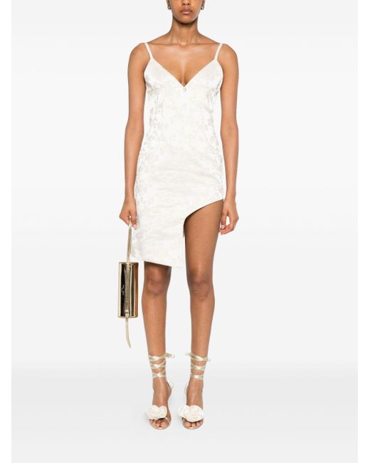 Coperni White Asymmetric Floral-Jacquard Mini Dress