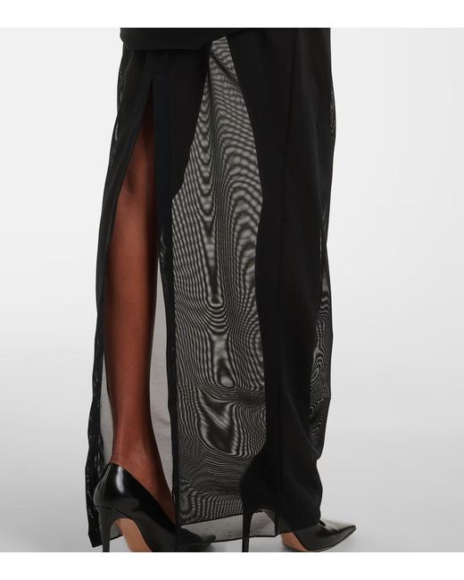 Alessandra Rich Black Ruched Sheer Mesh Maxi Dress