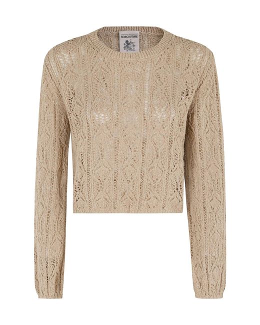 Semicouture Natural Semi Couture Open-Knit Cropped Knitted Sweater