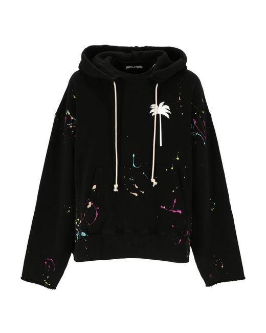 Palm Angels Black Palm-Printed Drawstring Hoodie for men