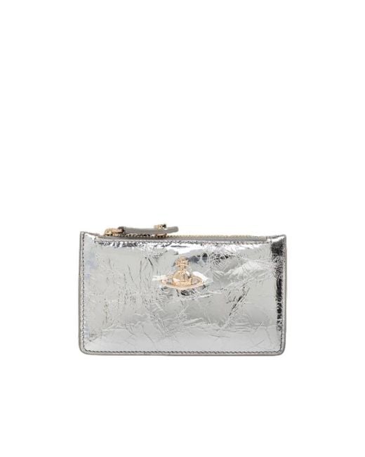 Vivienne Westwood Gray Orb Plaque Zipped Wallet