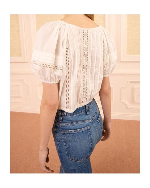Ulla Johnson White Cropped Drawstring Voile Blouse