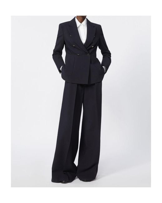 Max Mara Blue Wool-Blend Wide-Leg Trousers
