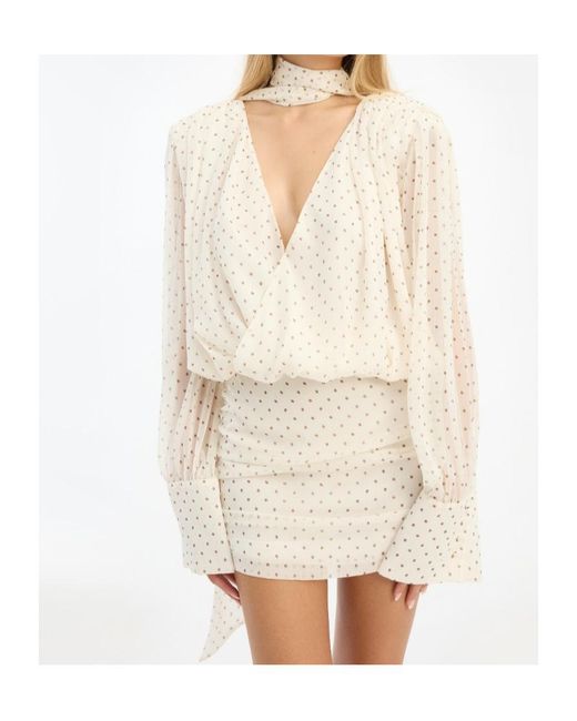 ROTATE BIRGER CHRISTENSEN White Draped Polka-Dot Mini Dress