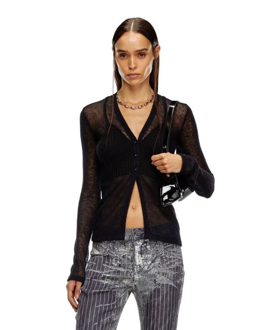 DIESEL Black M-Arina Bra Detailed Sheer Cardigan