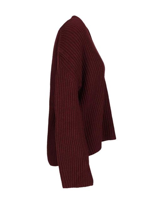 Forte_forte Red V-Neck Ribbed Knitwear