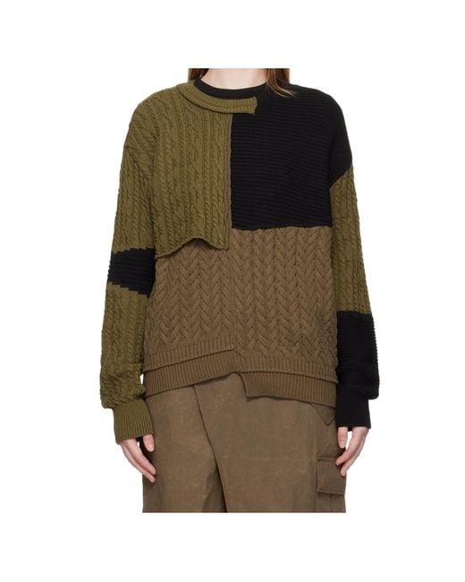 ANDERSSON BELL Green Patchwork Asymmetric Crew Neck Sweater