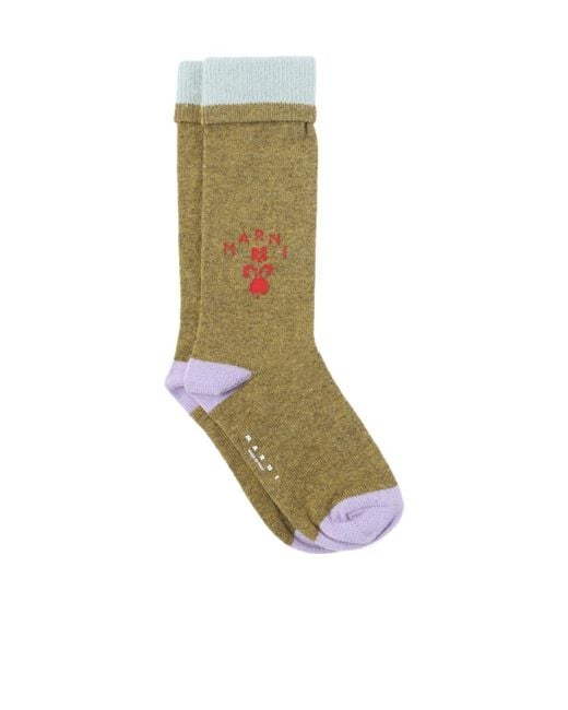 Marni Green Logo Wool Socks
