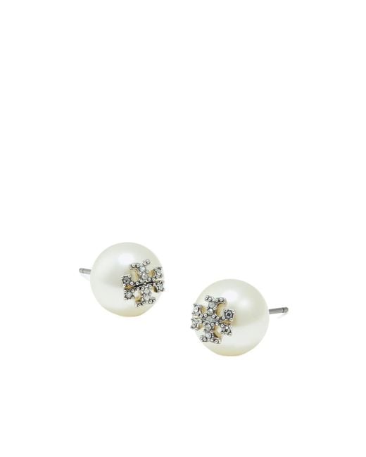 Tory Burch White Crystal-Embellished Earrings