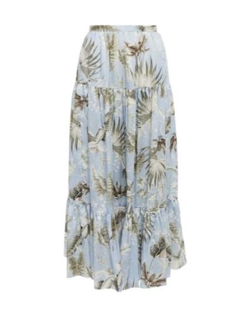 Erdem Blue Olympia Printed Cotton Midi Skirt