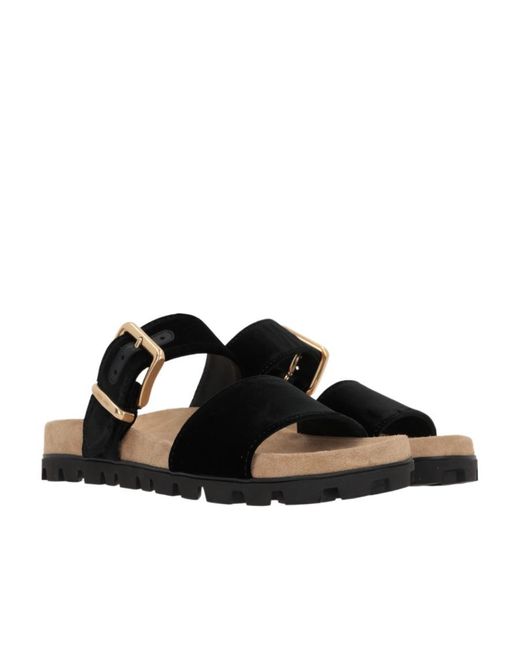 Miu Miu Black Suede Buckle Sandals