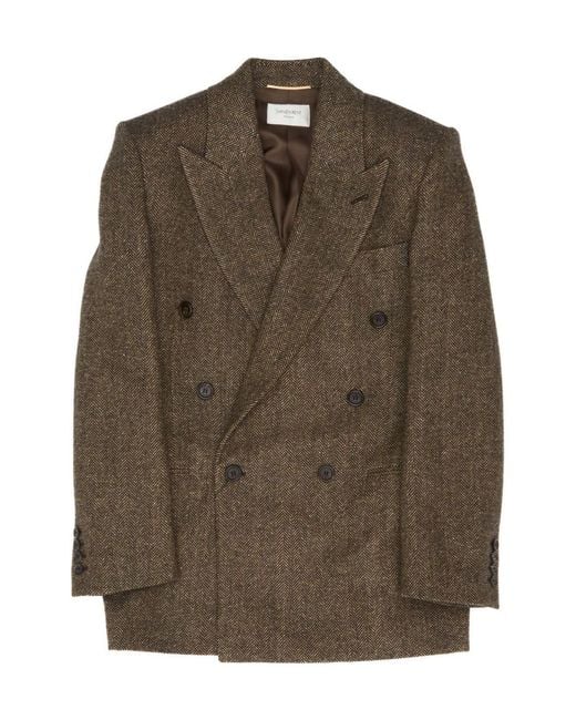 Saint Laurent Brown Double-Breasted Long-Sleeved Jacket