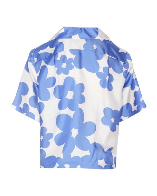 Marni Blue Floral-Printed Short-Sleeved Shirt