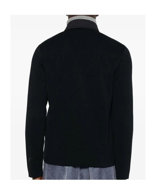 Herno Black Knitted-Sleeve Buttoned Jacket for men
