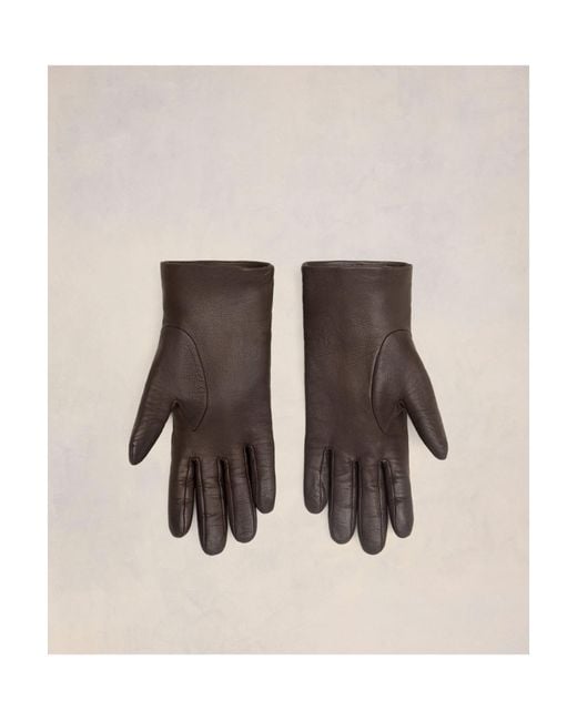 AMI White Strap-Detail Leather Gloves