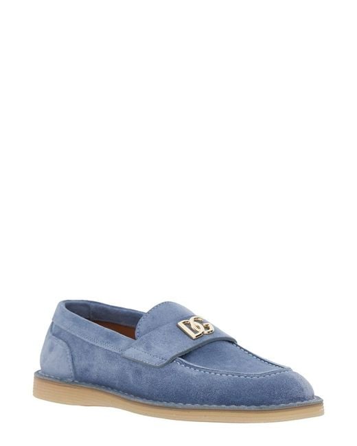 Dolce & Gabbana Blue Logo Plaque Mocassins