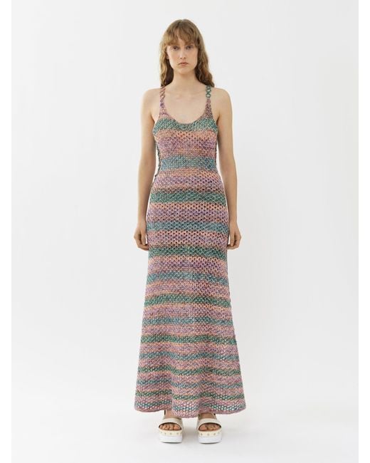 Chloé Gray Chloé Striped Sleeveless Knit Dress