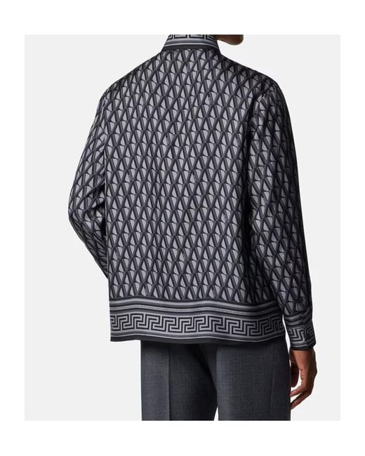 Versace Gray Pattern-Printed Long-Sleeved Shirt for men