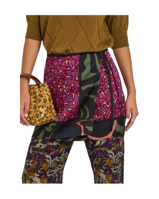 Dries Van Noten Red Gabrinas Printed Satin Mini Wrap Skirt