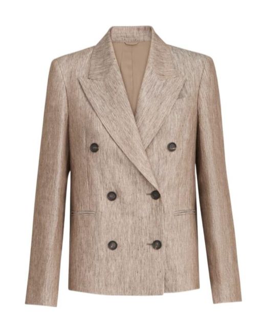 Brunello Cucinelli Natural Linen Denim Blazer With Monili
