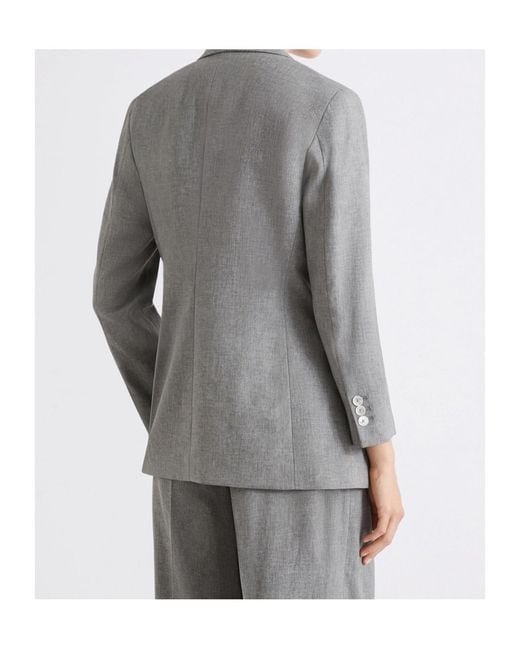 Marella Gray Single-Breasted Linen-Blend Blazer