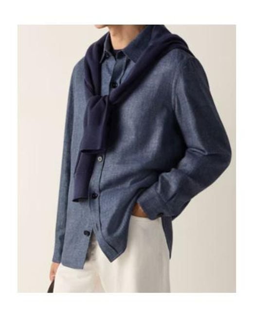 Zegna Blue Textured Long-Sleeve Shirt for men