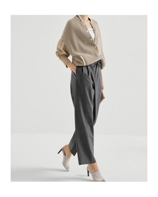 Brunello Cucinelli Gray Drawstring Tailored Trousers