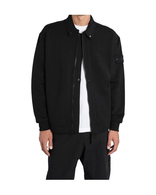 Stone Island Black Logo Patch Zip-Up Sweatshirt for men