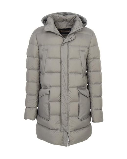 Herno Gray Quilted Hooded Puffer Coat for men