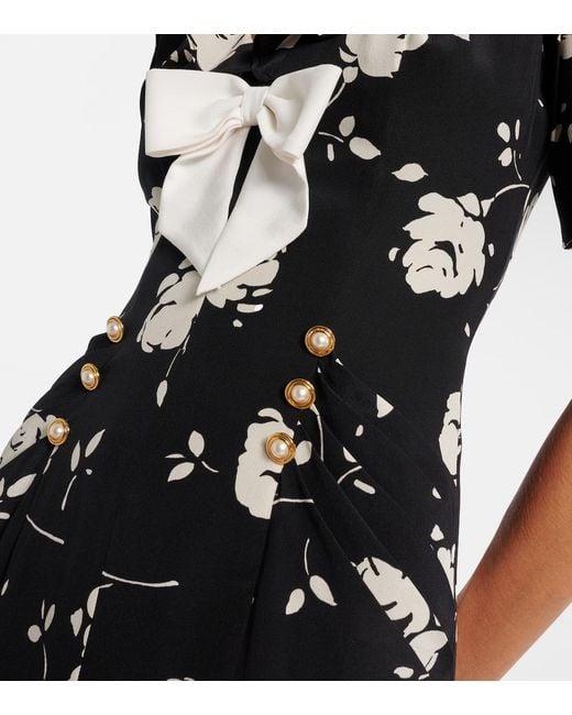 Alessandra Rich Black Floral Printed Silk Midi Dress