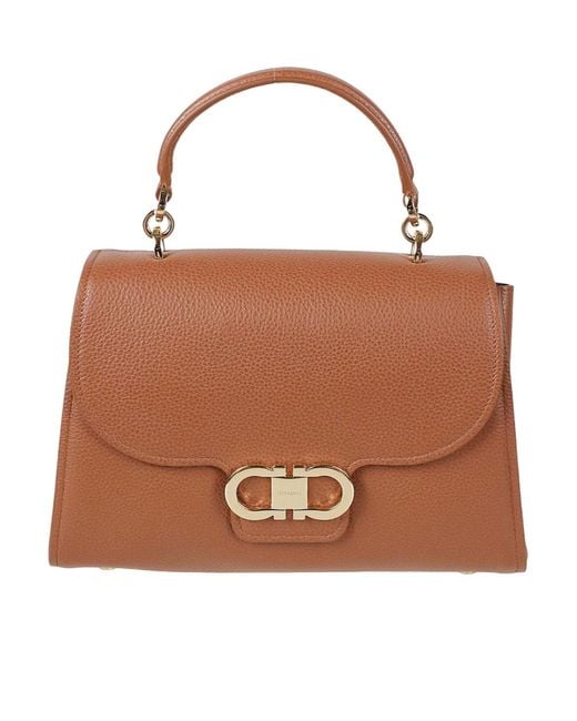 Ferragamo Brown Ferragamo Double Gancini Small Top Handle Bag
