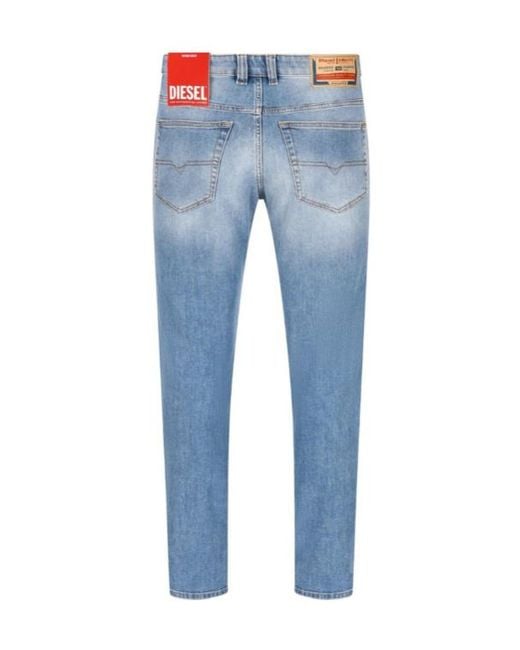 DIESEL Blue Logo Patch Straight-Leg Jeans for men