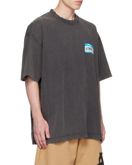 Vetements Gray My Name Is Cotton T-Shirt for men