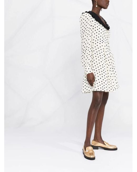 Alessandra Rich White Polka Dot-Print Flared Dress