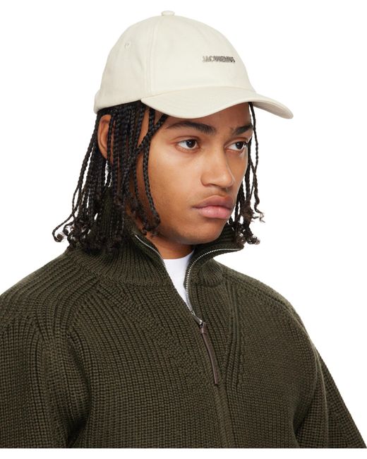 Jacquemus White Logo Plaque Curved Peak Cap for men