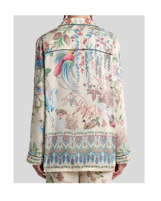 Etro White Placed Flora And Fauna Print Twill Shirt
